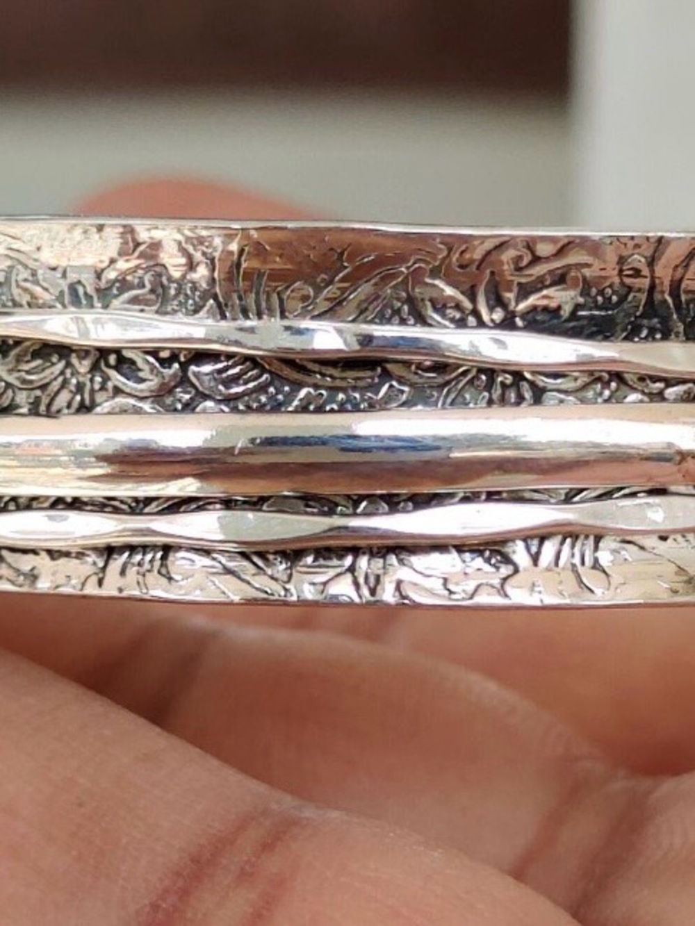 Textured Silver Fidget Bangle Bracelet